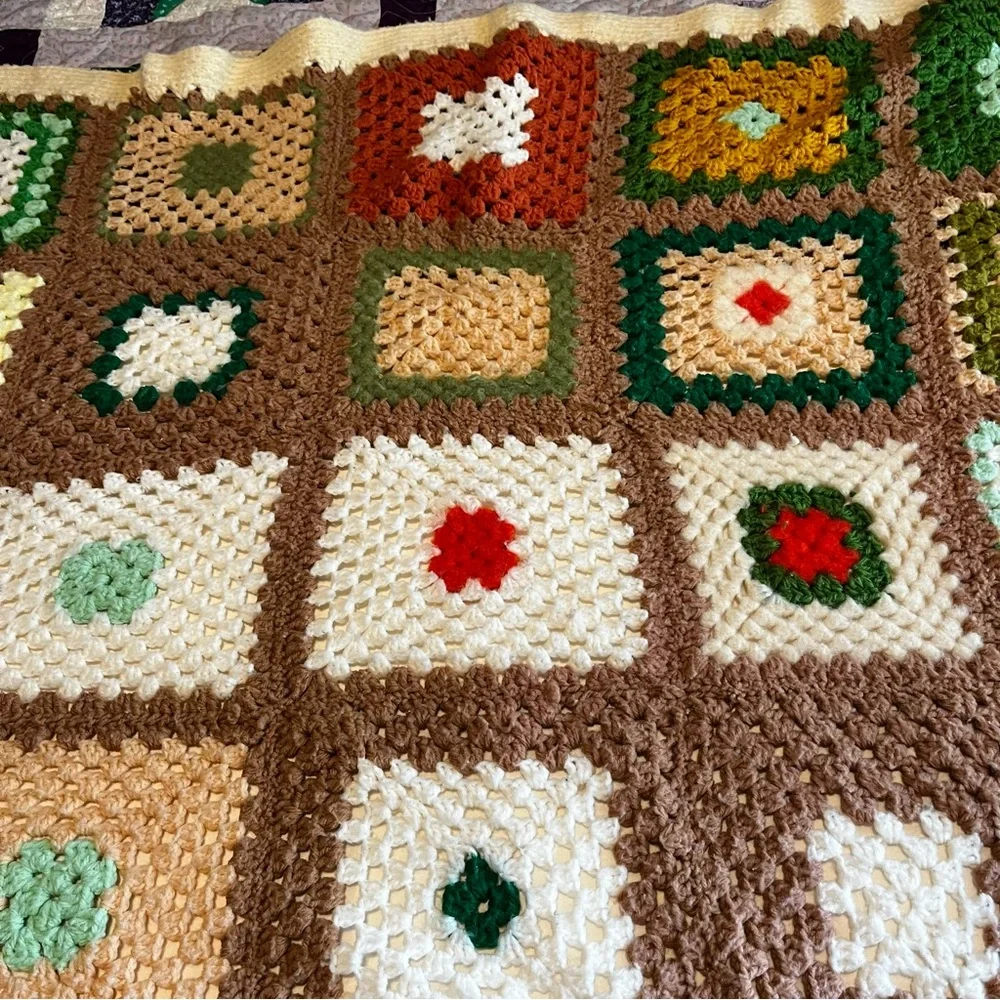 Beautiful handmade afghan -brown, green, gold, etc